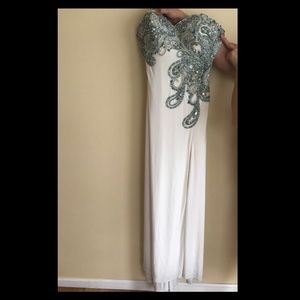 Jovani White with Blue Beading Prom Dress